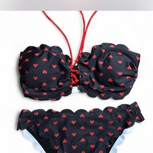 SHEIN Black Bikini with Red Heart Pattern NWOT But original package